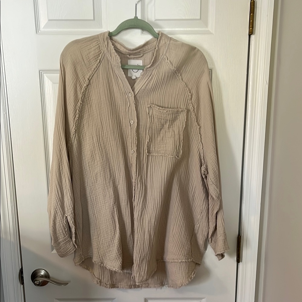 Aerie pool to party cover up beige blouse